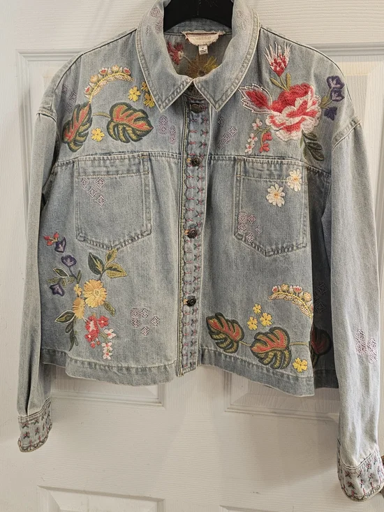 Johnny Was Embroidered Light Blue Denim Women's Jeans Jacket - Picture 2 of 10